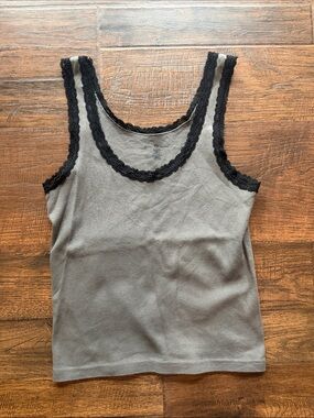 Brandy Melville Ronnie Lace Tank Gray & Black Tank Top